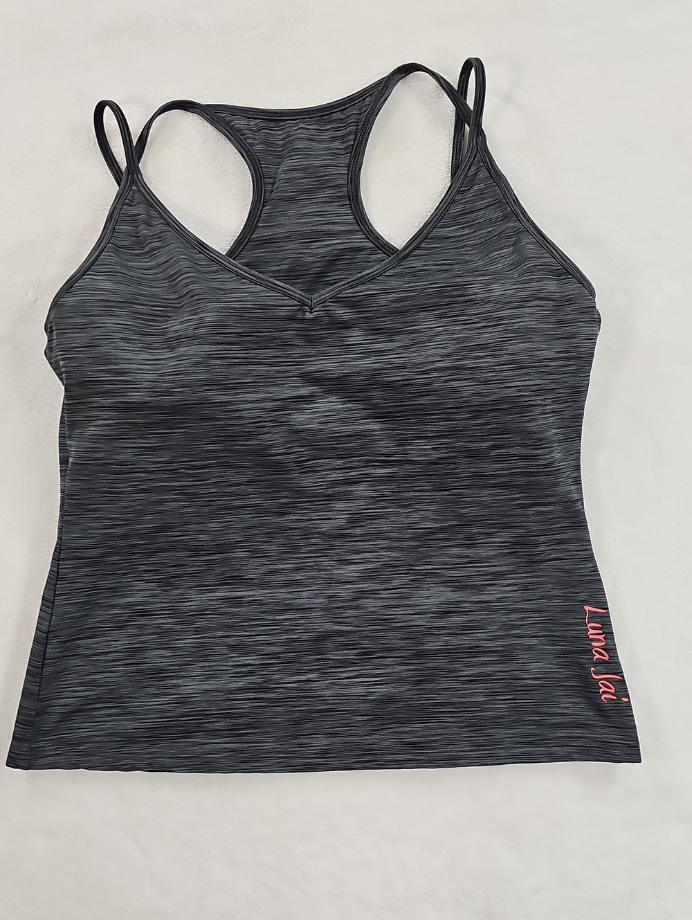 Luna Jai Womens XL Space Dye Active Tank Top Built-in Bra Gray Racerback Strappy
